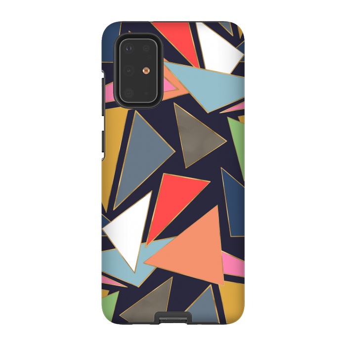 Galaxy S20 Plus StrongFit Modern Contemporary Gold Strokes Colorful Triangles by InovArts