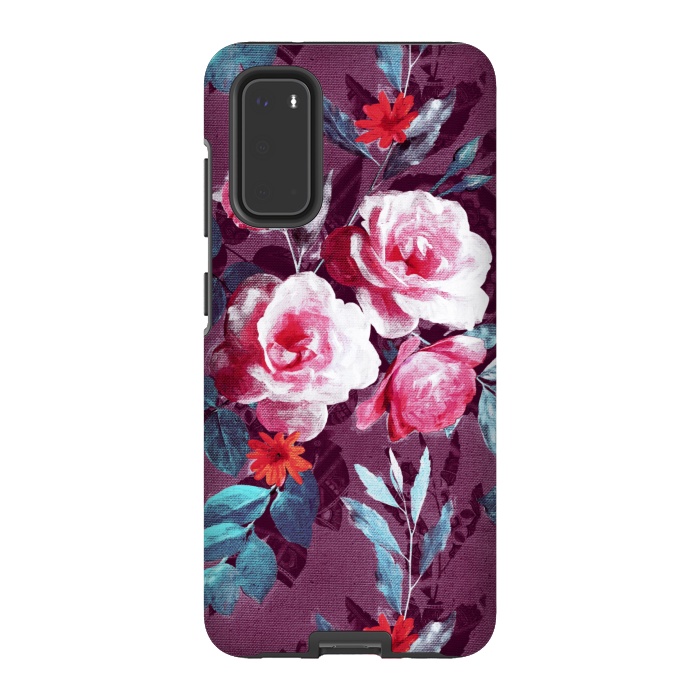 Galaxy S20 StrongFit Retro Rose Chintz in Magenta and Plum by Micklyn Le Feuvre