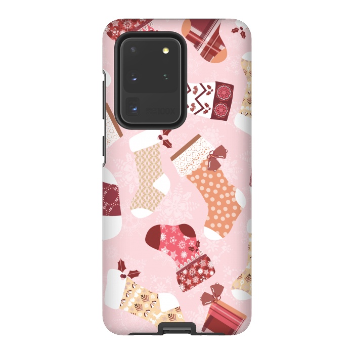Galaxy S20 Ultra StrongFit Christmas Stockings in Pink and Orange by Paula Ohreen