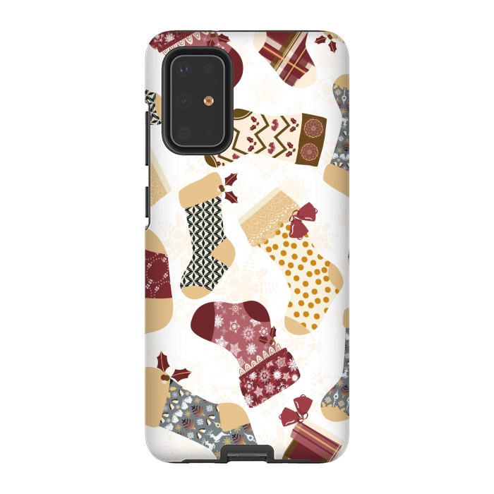 Galaxy S20 Plus StrongFit Christmas Stockings in Red and Gray by Paula Ohreen