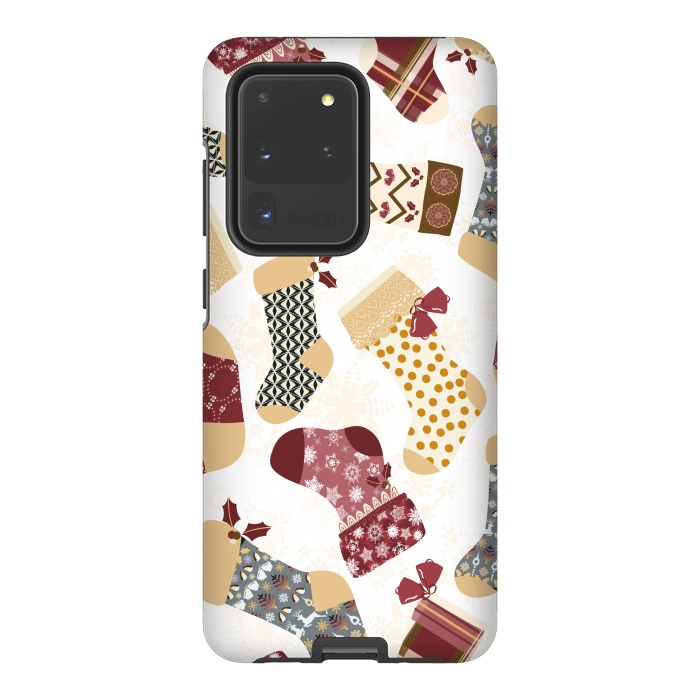 Galaxy S20 Ultra StrongFit Christmas Stockings in Red and Gray by Paula Ohreen