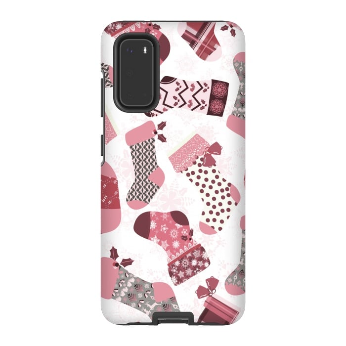 Galaxy S20 StrongFit Christmas Stockings in Pink and Gray by Paula Ohreen