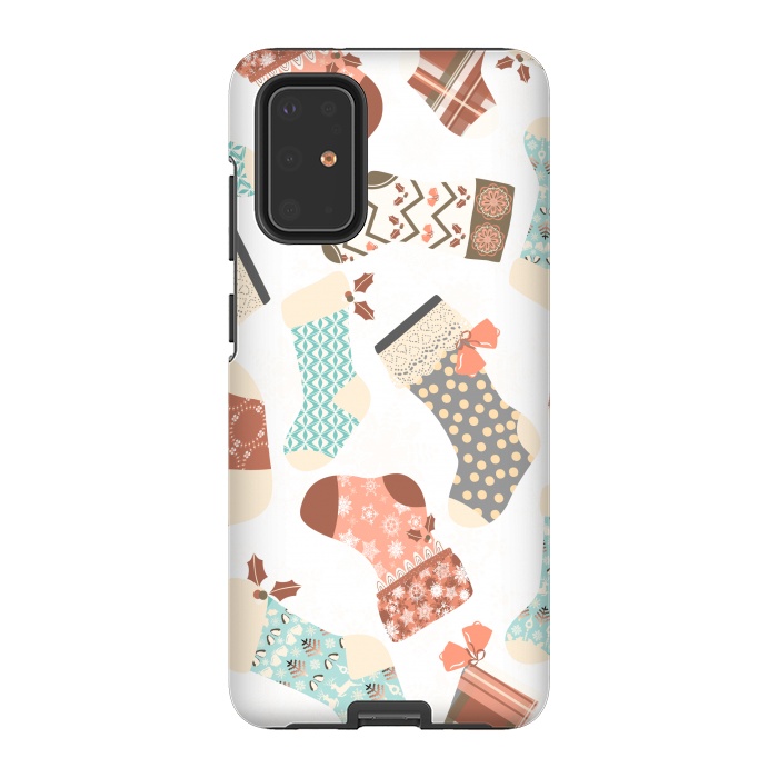 Galaxy S20 Plus StrongFit Christmas Stockings in Green and Orange by Paula Ohreen