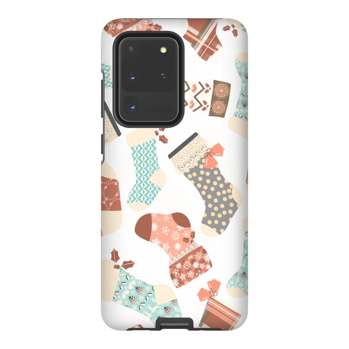 Galaxy S20 Ultra StrongFit Christmas Stockings in Green and Orange by Paula Ohreen