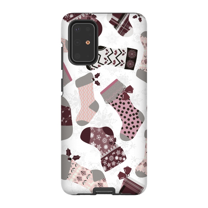 Galaxy S20 Plus StrongFit Christmas Stockings in Purple and Gray by Paula Ohreen
