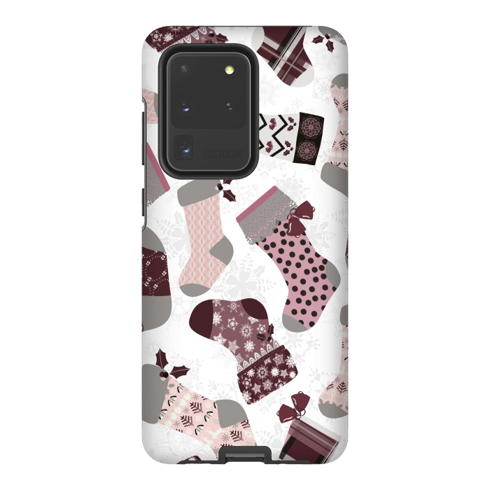 Galaxy S20 Ultra StrongFit Christmas Stockings in Purple and Gray by Paula Ohreen