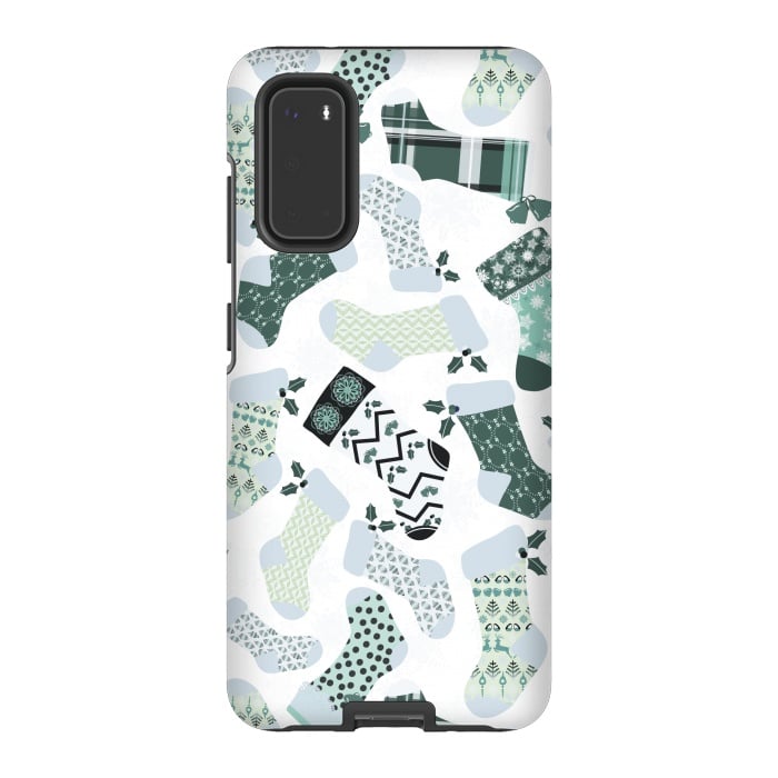 Galaxy S20 StrongFit Christmas Stockings in Green and White by Paula Ohreen
