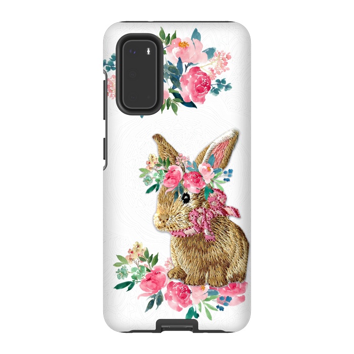 Galaxy S20 StrongFit Flower Friends Bunny Lace by Monika Strigel