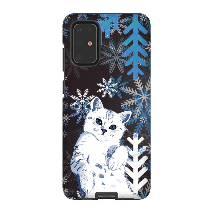 Galaxy S20 Plus StrongFit Cute kitty with blue metallic snowflakes by Oana 