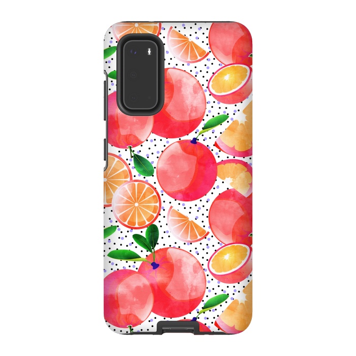 Galaxy S20 StrongFit Citrus Tropical | Juicy Fruits Polka Dots | Food Orange Grapefruit Pink Watercolor Botanica by Uma Prabhakar Gokhale