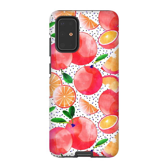 Galaxy S20 Plus StrongFit Citrus Tropical | Juicy Fruits Polka Dots | Food Orange Grapefruit Pink Watercolor Botanica by Uma Prabhakar Gokhale