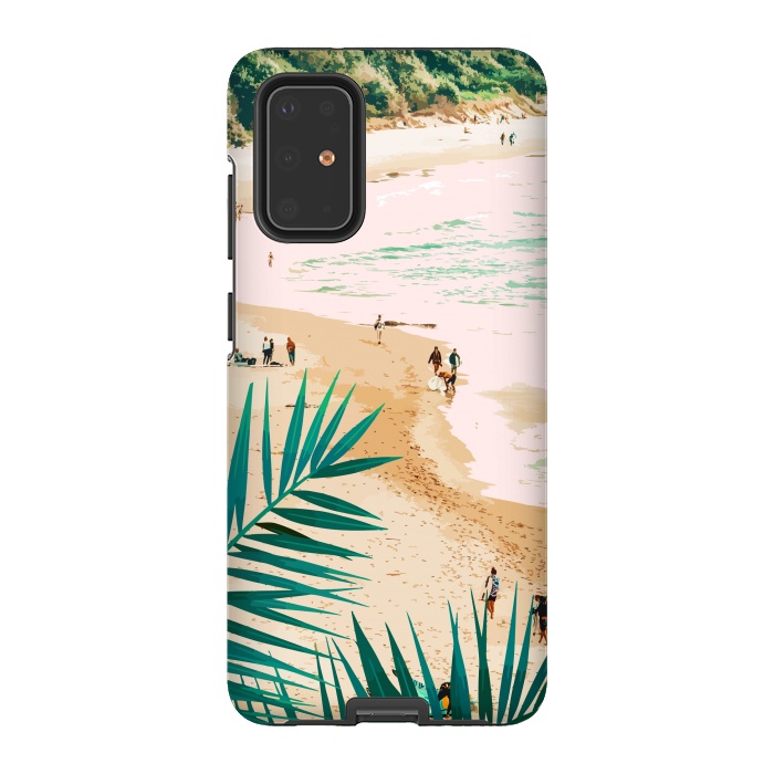 Galaxy S20 Plus StrongFit Beach Weekend | Pastel Ocean Sea Tropical Travel | Scenic Sand Palm People Boho Vacation by Uma Prabhakar Gokhale