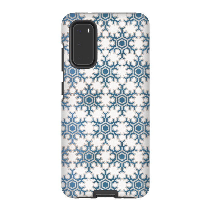 Galaxy S20 StrongFit Blue silver snowflakes christmas pattern by Oana 