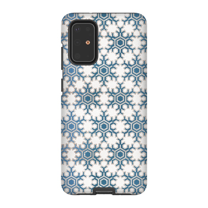 Galaxy S20 Plus StrongFit Blue silver snowflakes christmas pattern by Oana 