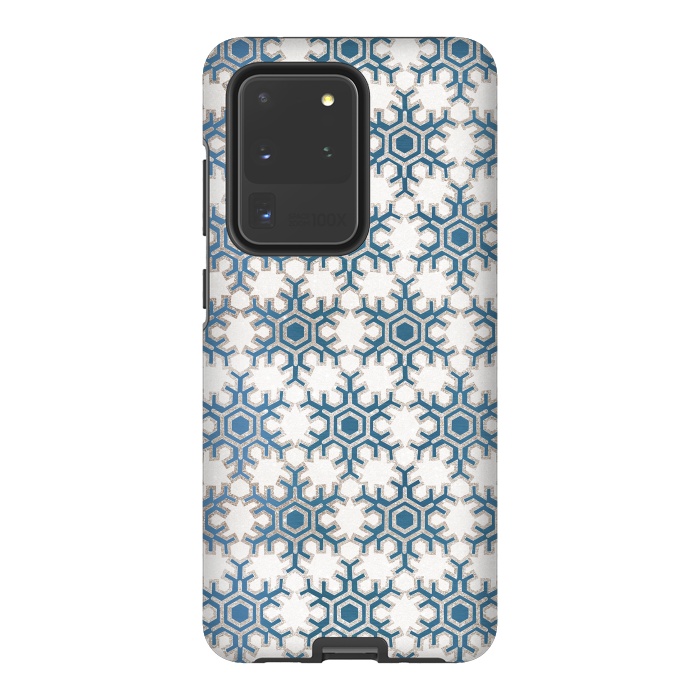 Galaxy S20 Ultra StrongFit Blue silver snowflakes christmas pattern by Oana 