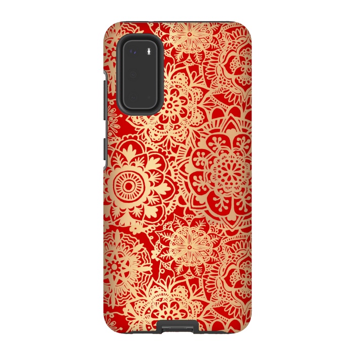Galaxy S20 StrongFit Red and Gold Mandala Pattern by Julie Erin Designs