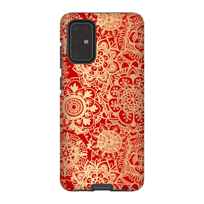 Galaxy S20 Plus StrongFit Red and Gold Mandala Pattern by Julie Erin Designs