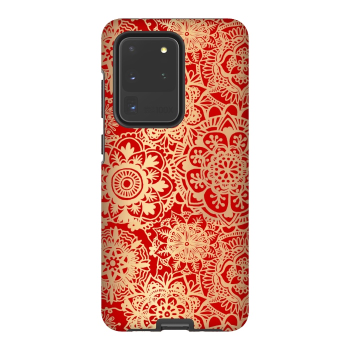 Galaxy S20 Ultra StrongFit Red and Gold Mandala Pattern by Julie Erin Designs