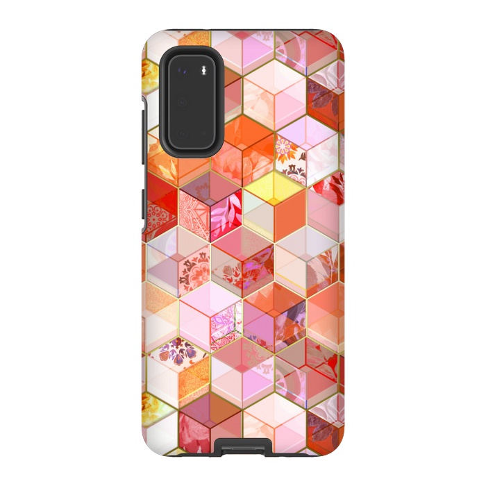 Galaxy S20 StrongFit Gold and Garnet Kaleidoscope Cubes by Micklyn Le Feuvre