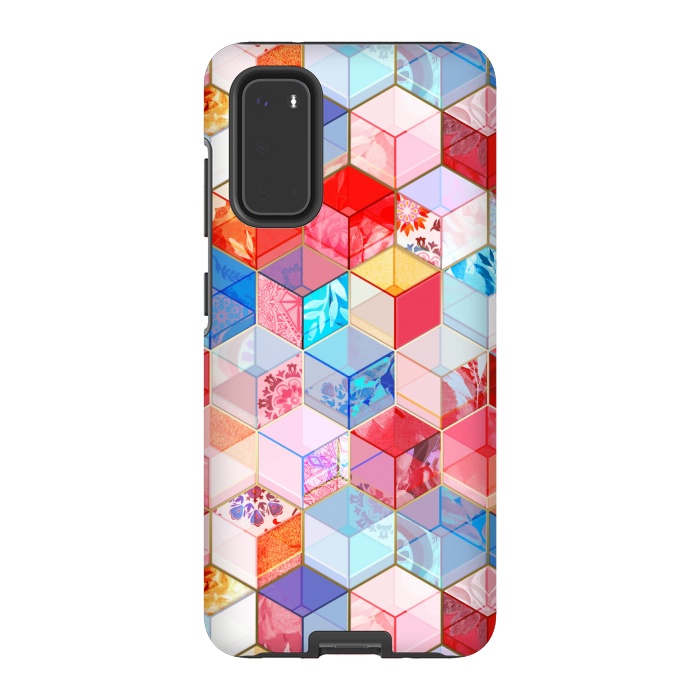 Galaxy S20 StrongFit Ruby and Topaz Kaleidoscope Cubes by Micklyn Le Feuvre