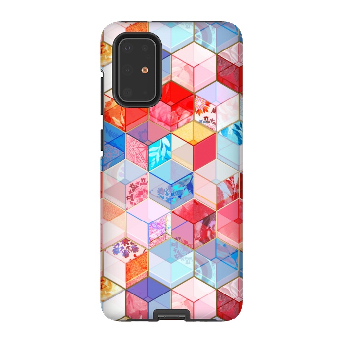 Galaxy S20 Plus StrongFit Ruby and Topaz Kaleidoscope Cubes by Micklyn Le Feuvre