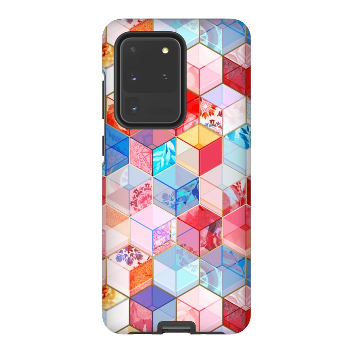 Galaxy S20 Ultra StrongFit Ruby and Topaz Kaleidoscope Cubes by Micklyn Le Feuvre
