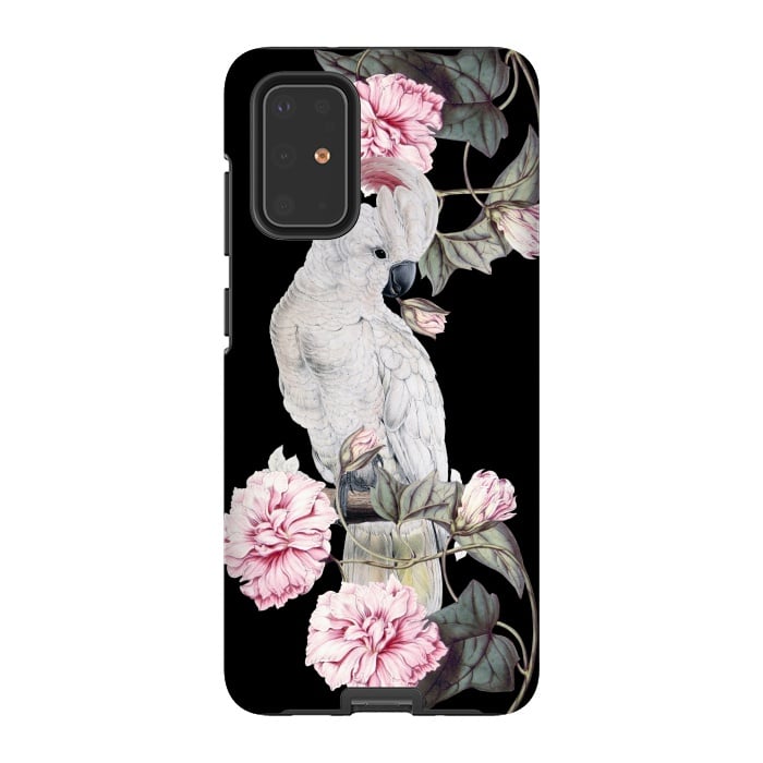Galaxy S20 Plus StrongFit Nostalgic White Cockatoo With Pink Flowers by  Utart