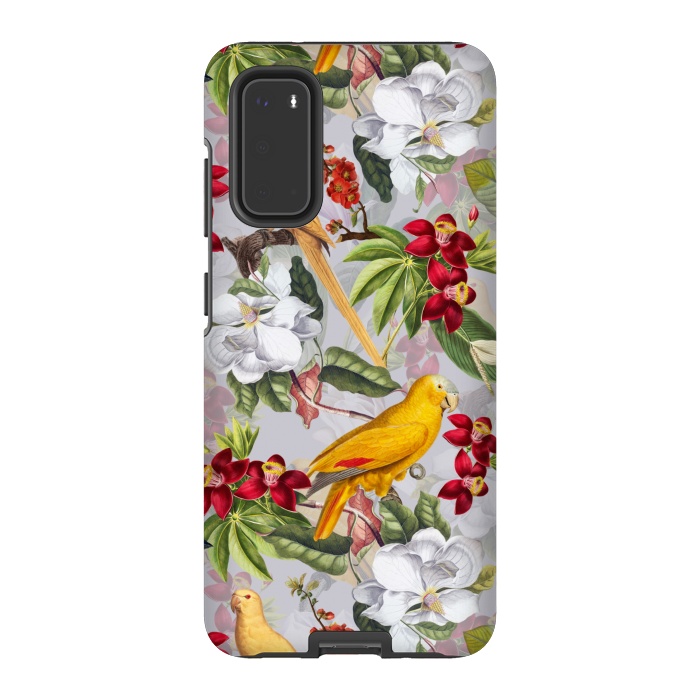 Galaxy S20 StrongFit Antique Yellow Parrots in Flower Jungle by  Utart