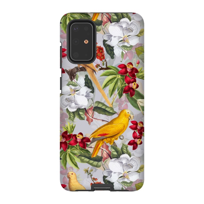 Galaxy S20 Plus StrongFit Antique Yellow Parrots in Flower Jungle by  Utart