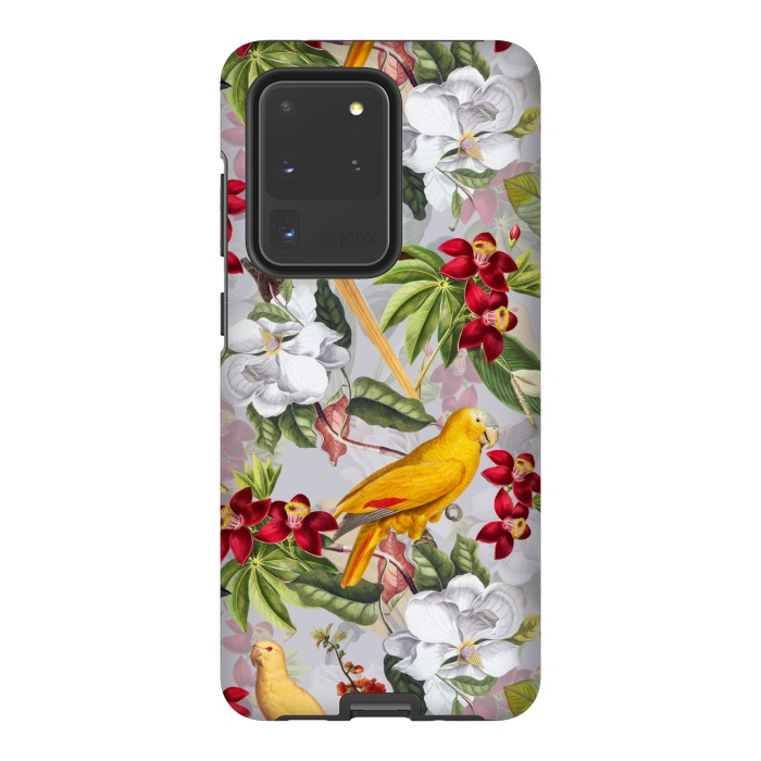 Galaxy S20 Ultra StrongFit Antique Yellow Parrots in Flower Jungle by  Utart