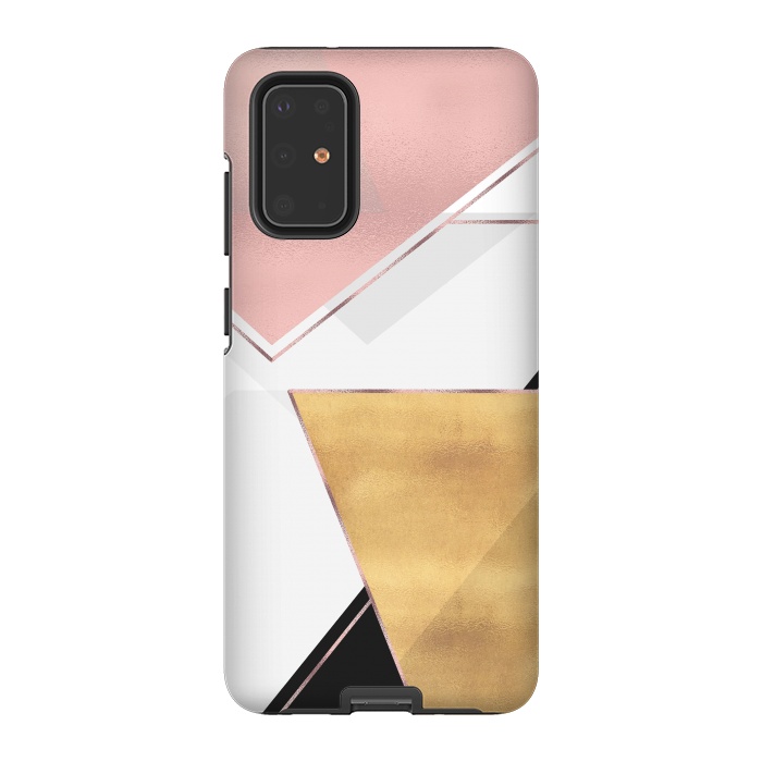 Galaxy S20 Plus StrongFit Stylish Gold and Rose Pink Geometric Abstract Design by InovArts