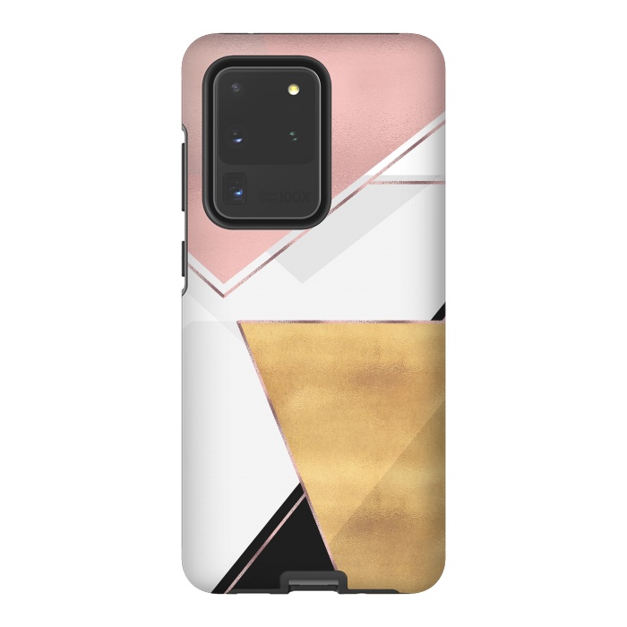 Galaxy S20 Ultra StrongFit Stylish Gold and Rose Pink Geometric Abstract Design by InovArts
