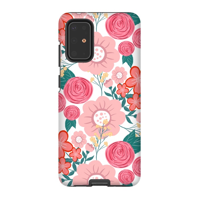 Galaxy S20 Plus StrongFit Cute girly pink Hand Drawn Flowers design by InovArts