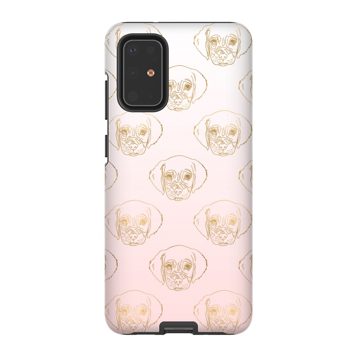 Galaxy S20 Plus StrongFit Girly Gold Puppy Dog White Pink Gradient Pattern by InovArts