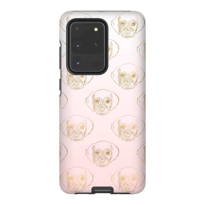 Galaxy S20 Ultra StrongFit Girly Gold Puppy Dog White Pink Gradient Pattern by InovArts