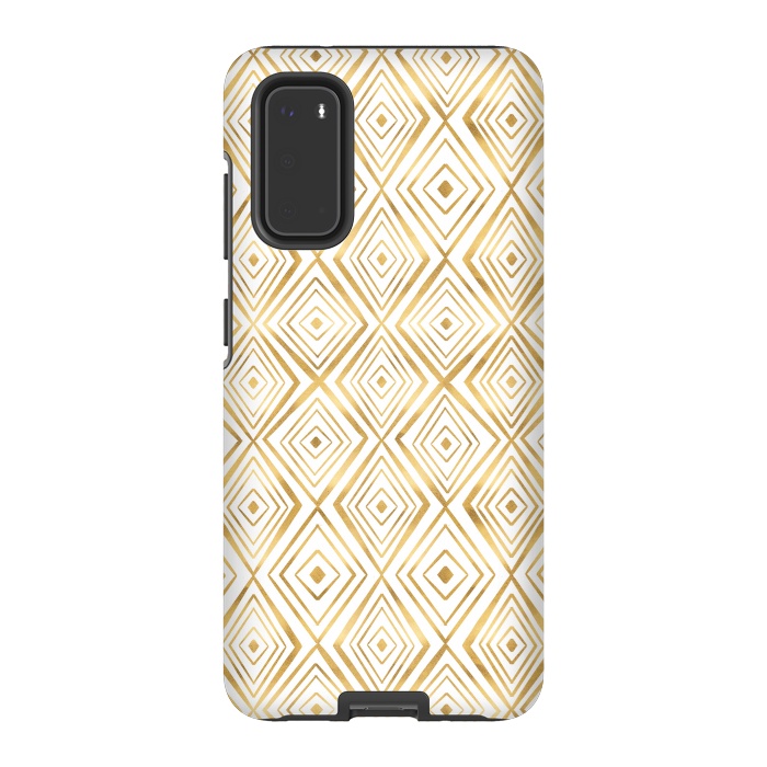 Galaxy S20 StrongFit Stylish Gold Diamond Shapes Doodles White Pattern by InovArts