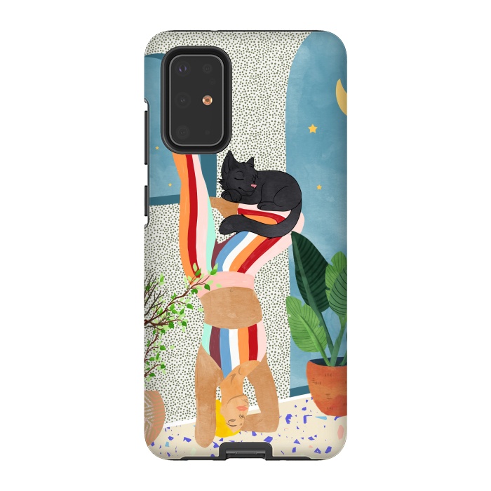 Galaxy S20 Plus StrongFit Headstand, Cat Yoga, Active Woman Workout, Eclectic Colorful Pets Terrazzo by Uma Prabhakar Gokhale