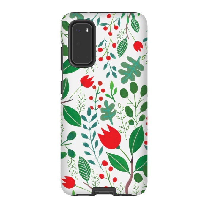 Galaxy S20 StrongFit Christmas Floral 2 White by Hanny Agustine