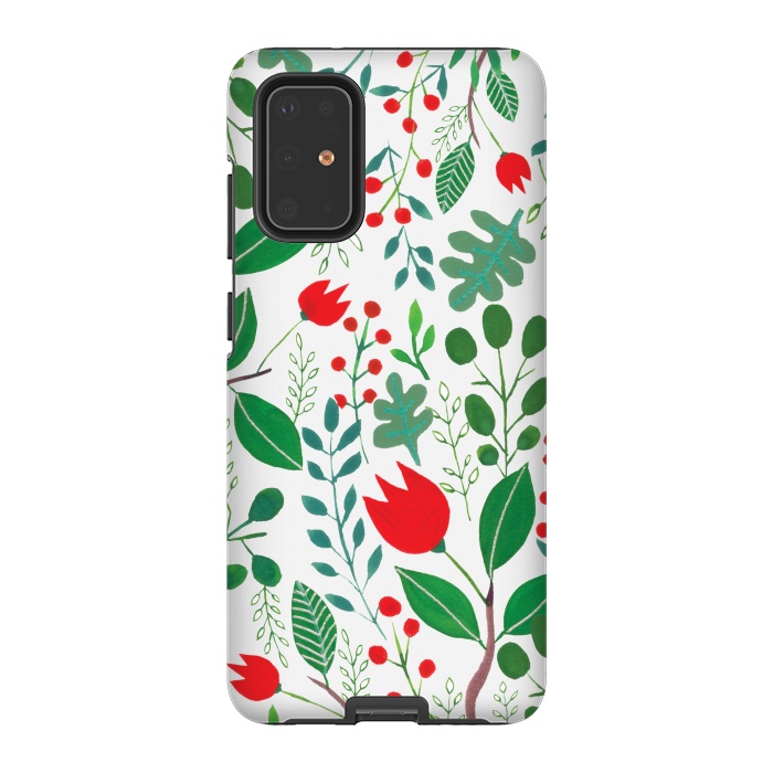 Galaxy S20 Plus StrongFit Christmas Floral 2 White by Hanny Agustine