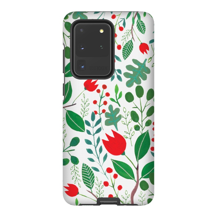 Galaxy S20 Ultra StrongFit Christmas Floral 2 White by Hanny Agustine