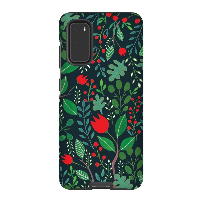 Galaxy S20 StrongFit Christmas Floral 2 Black by Hanny Agustine