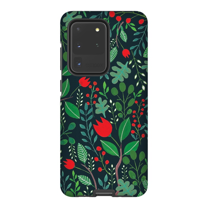 Galaxy S20 Ultra StrongFit Christmas Floral 2 Black by Hanny Agustine