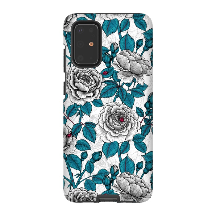 Galaxy S20 Plus StrongFit  White roses and ladybugs by Katerina Kirilova