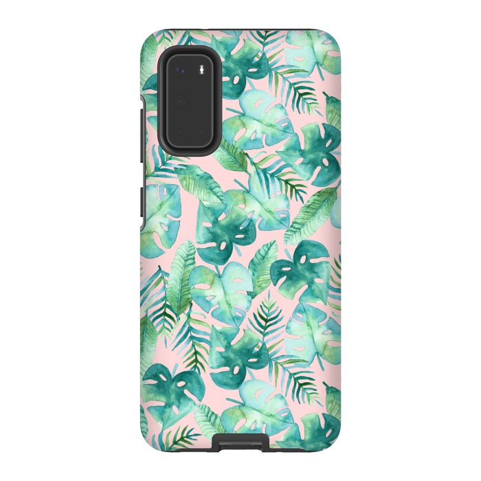 Galaxy S20 StrongFit Cyan Tropical Jungle on Pink by Tangerine-Tane
