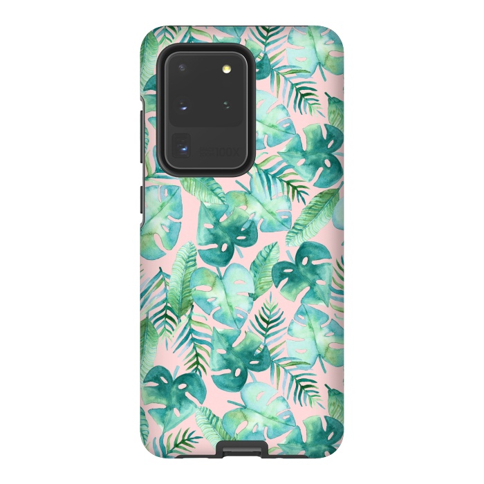 Galaxy S20 Ultra StrongFit Cyan Tropical Jungle on Pink by Tangerine-Tane