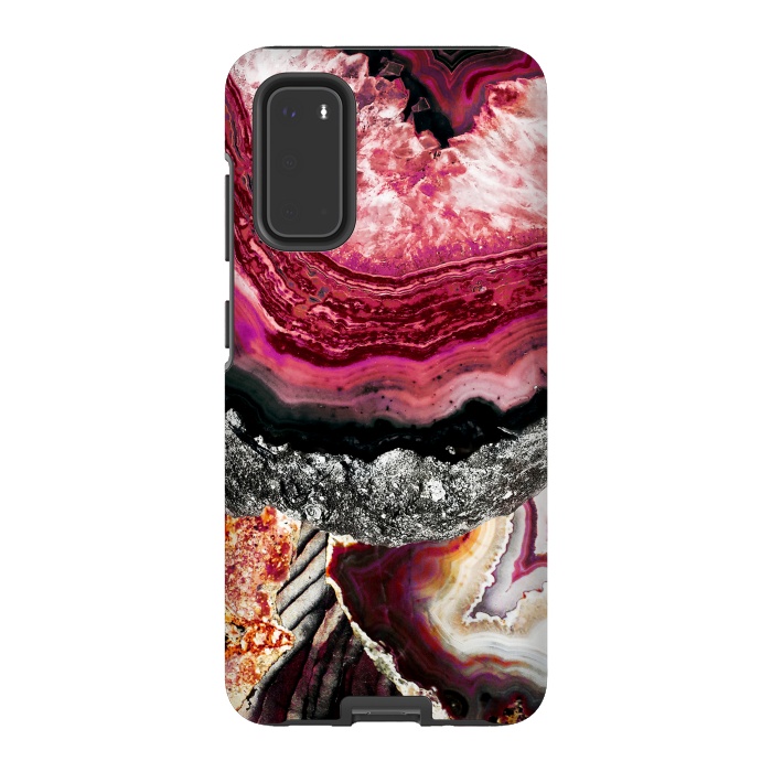 Galaxy S20 StrongFit Vibrant pink gold agate geode stones by Oana 