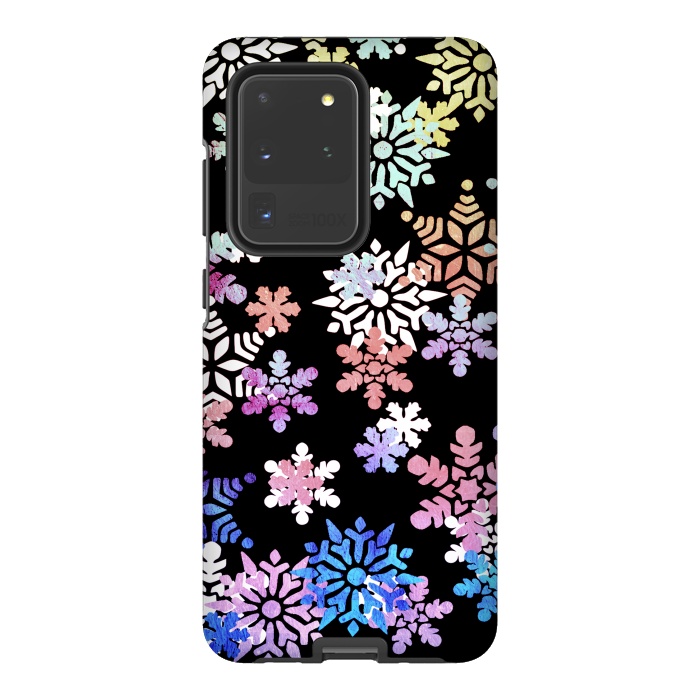 Galaxy S20 Ultra StrongFit Rainbow colourful snowflakes Christmas pattern by Oana 