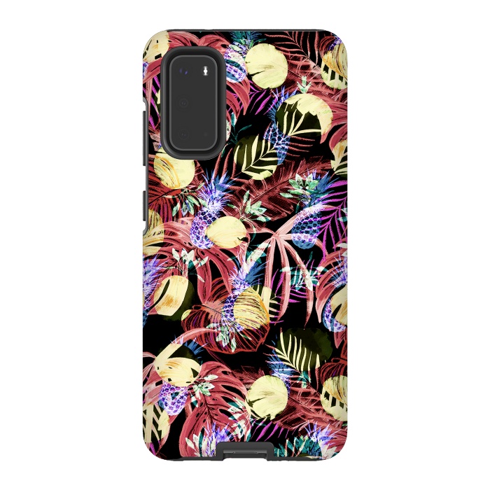 Galaxy S20 StrongFit Colourful painted tropical leaves and pineapples by Oana 
