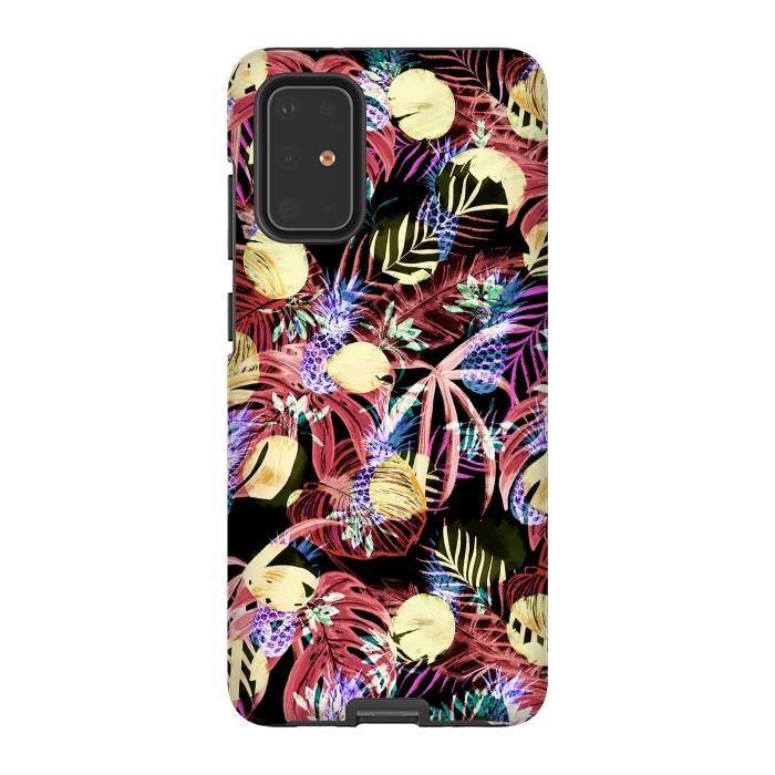 Galaxy S20 Plus StrongFit Colourful painted tropical leaves and pineapples by Oana 