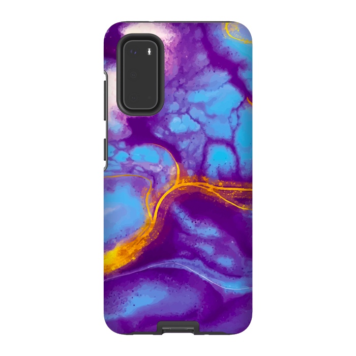 Galaxy S20 StrongFit blue purple gold marble by haroulita